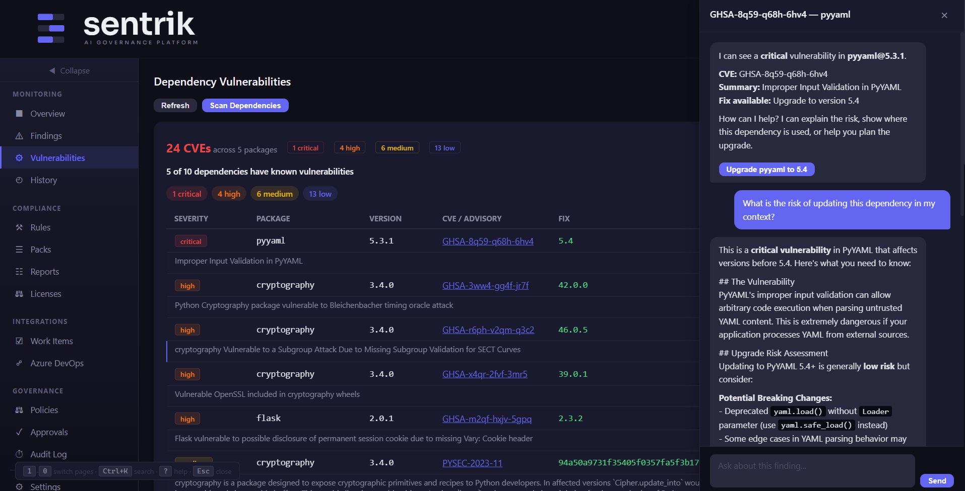 Vulnerability scan with AI chat